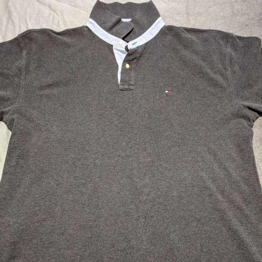 Hilfiger dark charcoal grey heather polo size XL
